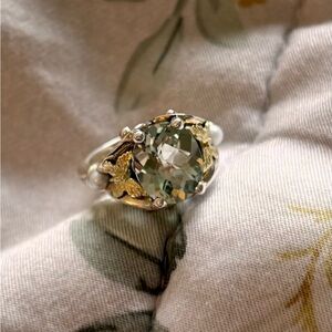 Ann King Sterling Silver & 18k Yellow Gold Prasiolite and Pearl Butterfly Ring